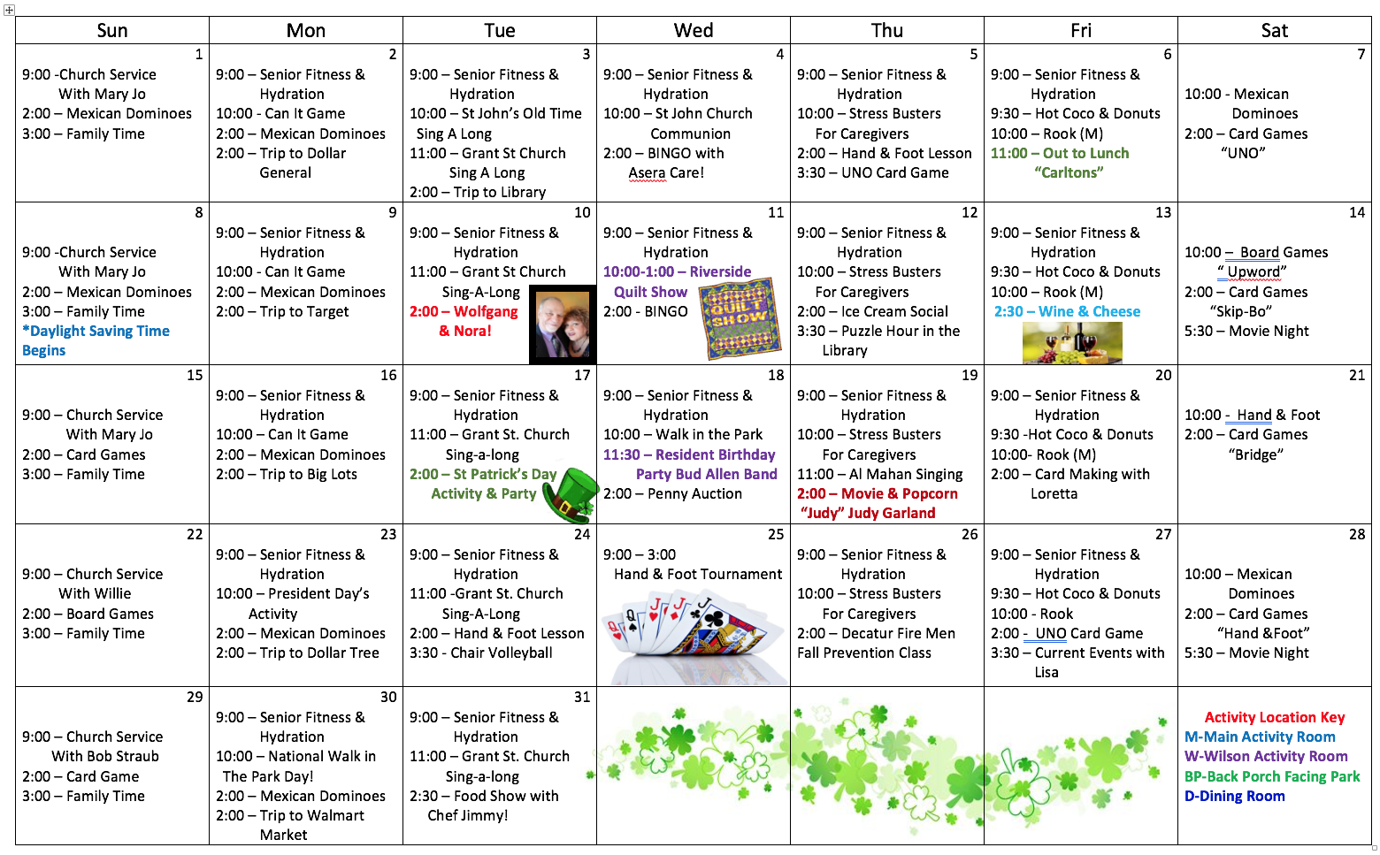 Activities Calendar March 2020 New Riverside Senior Living